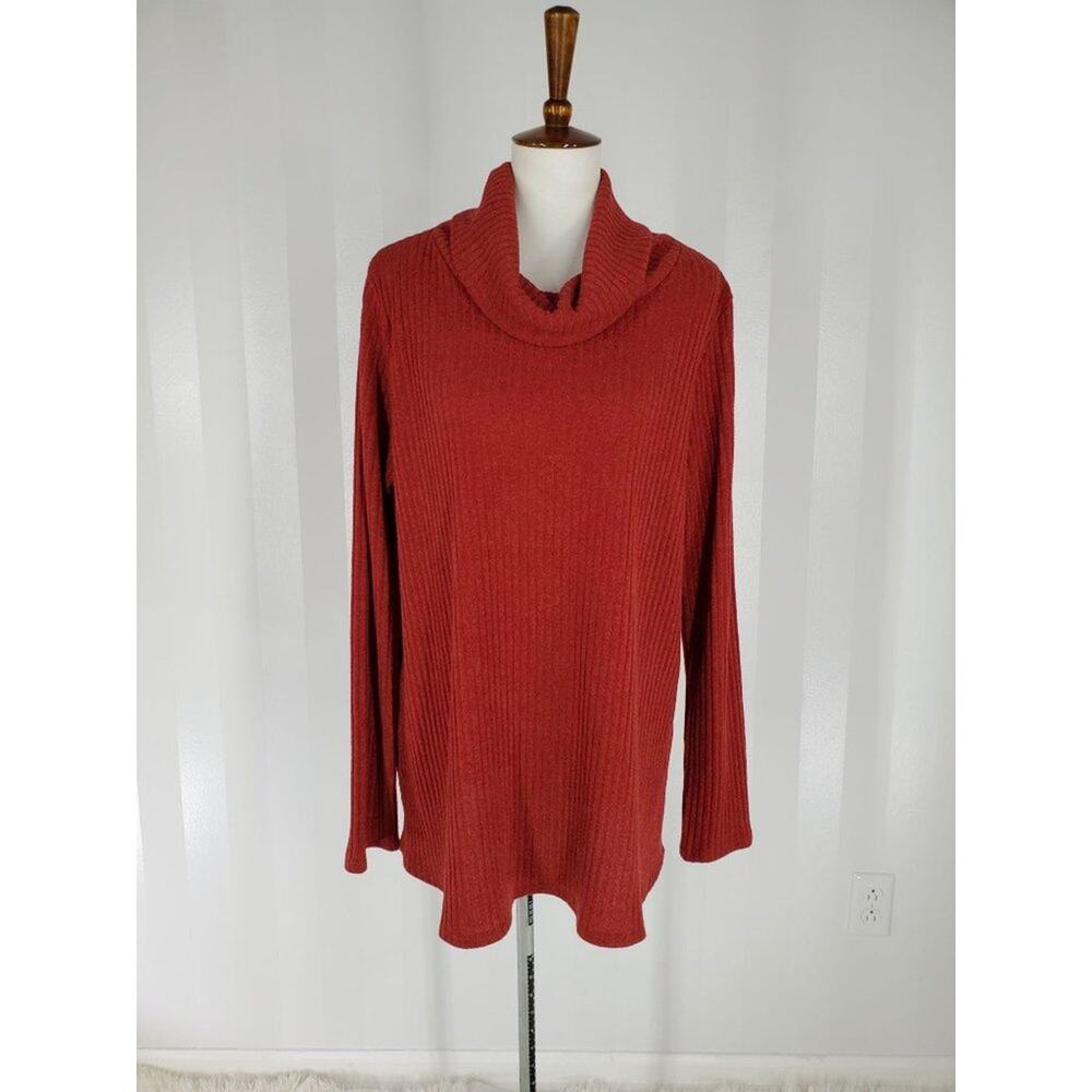 ChicSoul Burnt Rust Ribbed Cowl Neck Tunic Sweater Sz 2XL